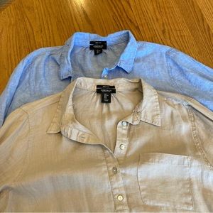 Jones & Co 100% linen blouse button sleeves gently used see photos blue & khaki